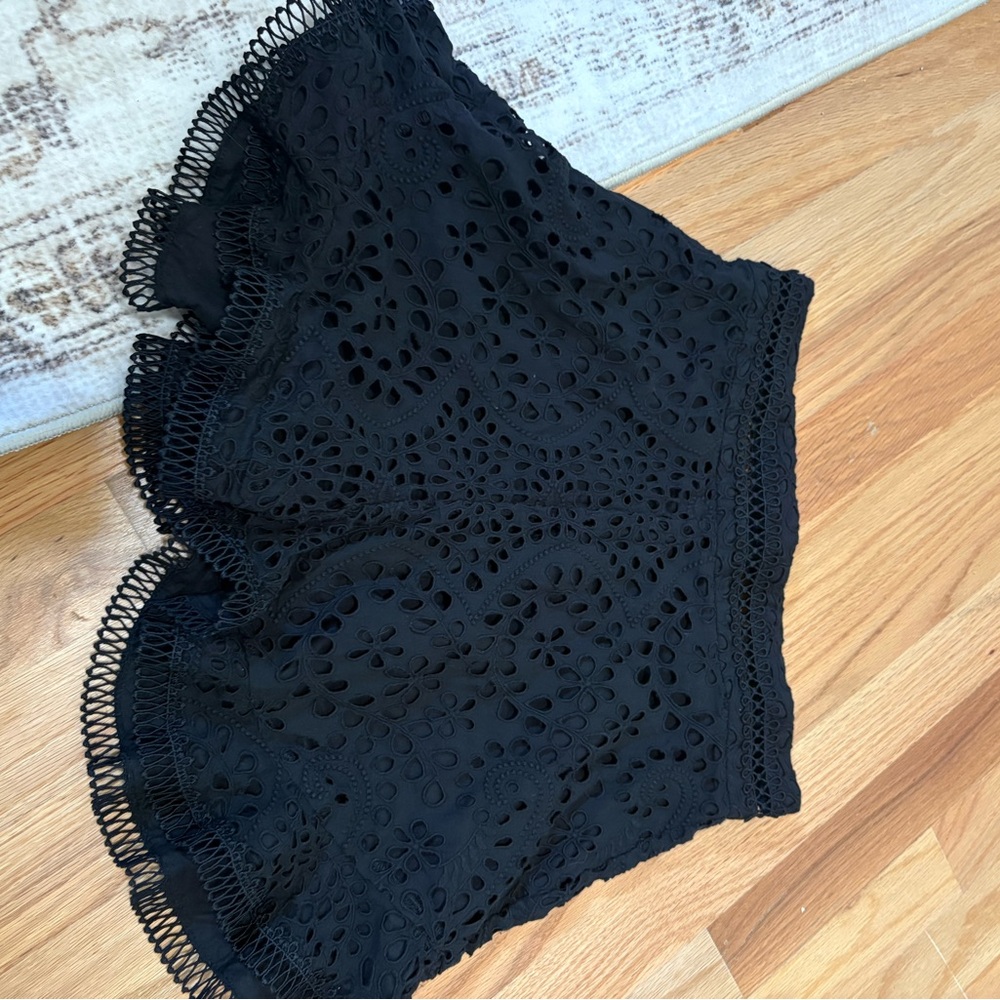 Zimmermann Black Eyelet High-Waist Lace Shorts